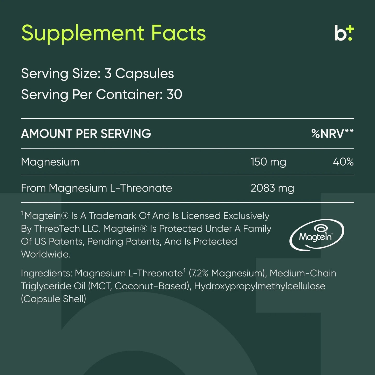 Magtein (Magnesium L - Threonate) - Moleqlar - B. Health Shop