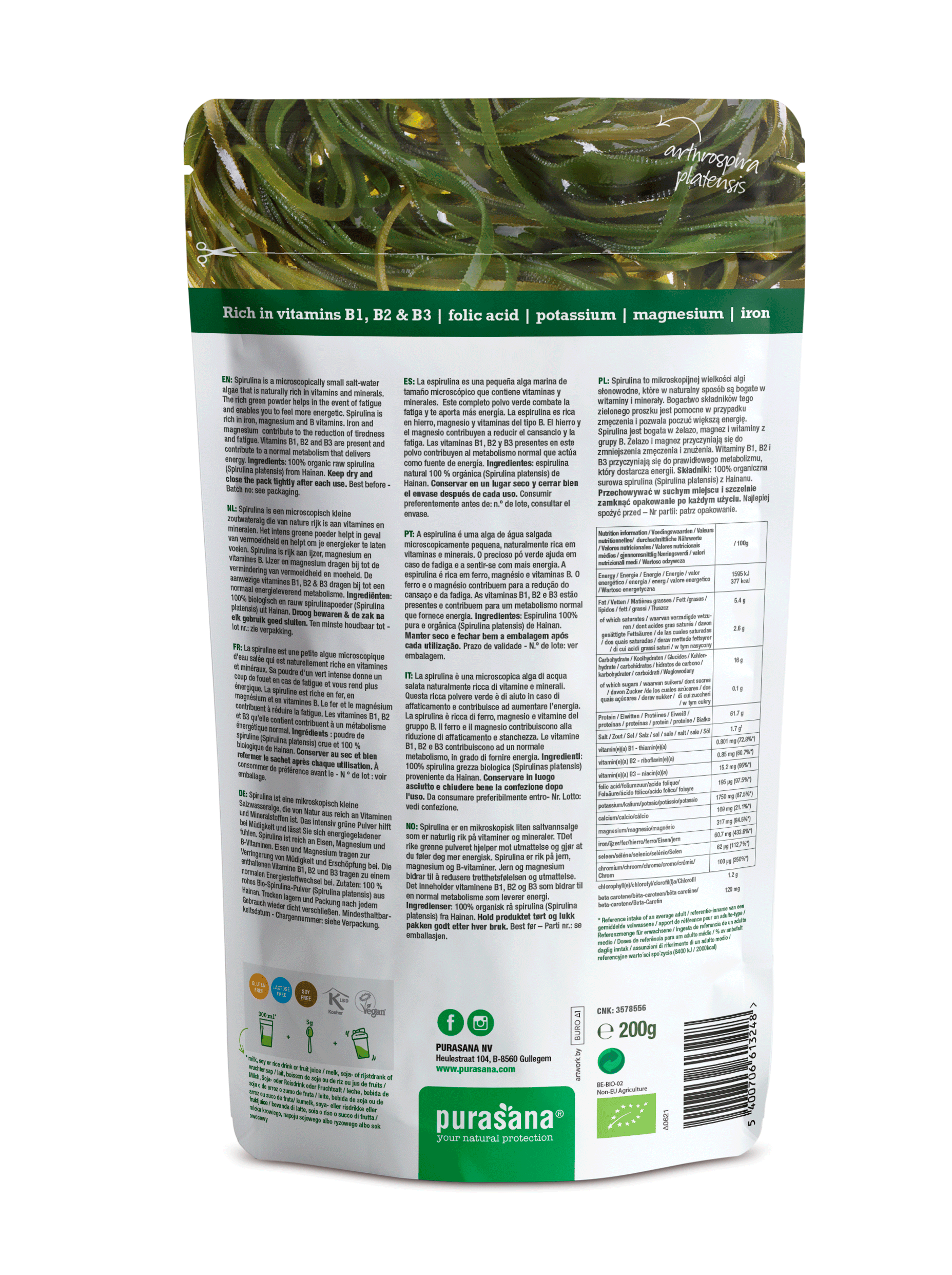 Purasana Spirulina powder 200 g BIO