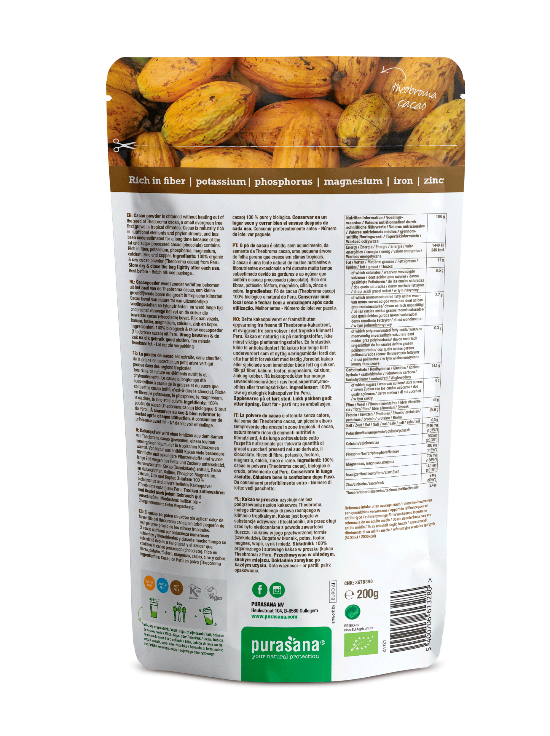 Purasana Cacao raw powder 200 g BIO