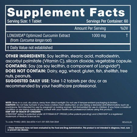 Optimized Curcumin Longvida® Tablets