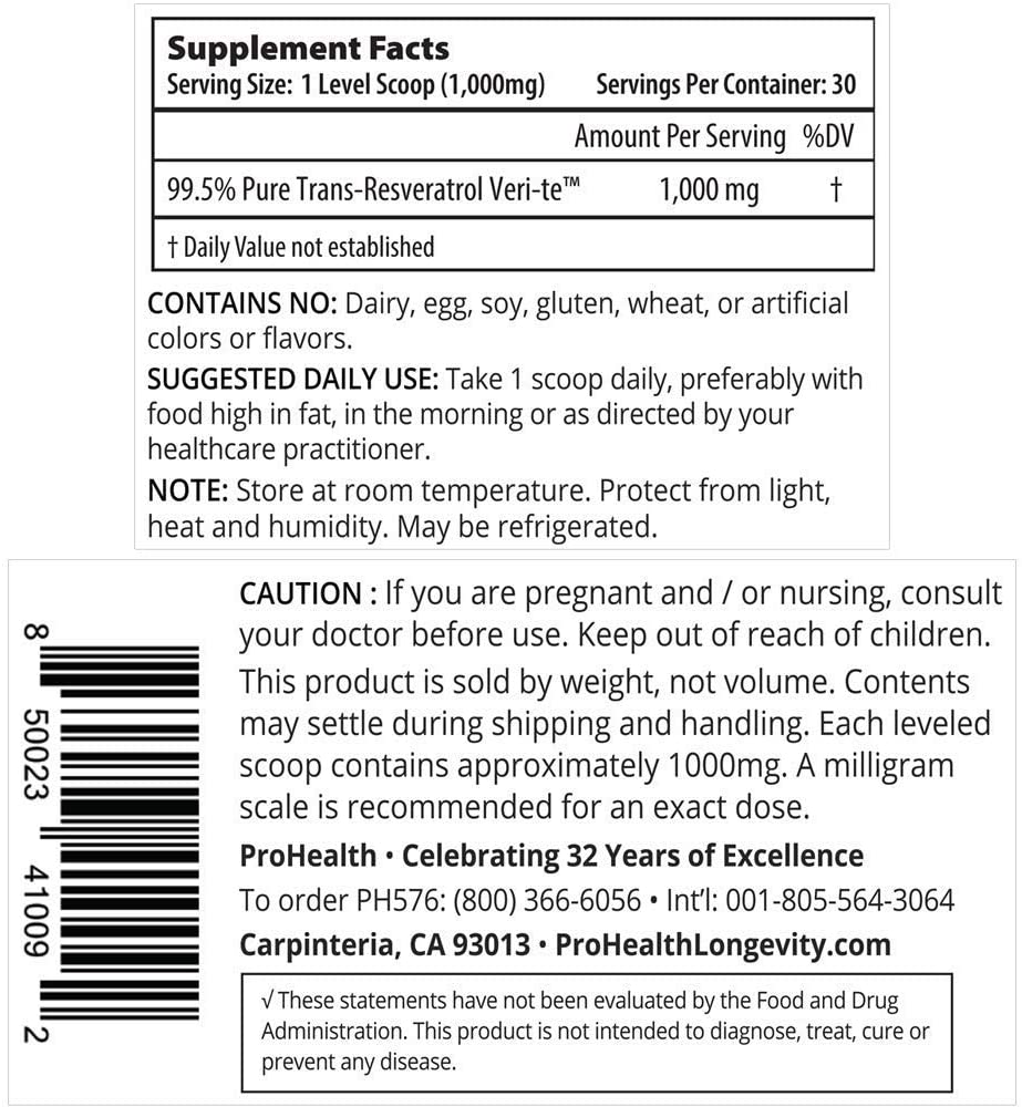 Micronized Trans Resveratrol Powder - ProHealth - B. Health Shop